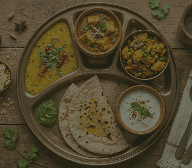 A traditional Indian thali representing everyday Indian food
