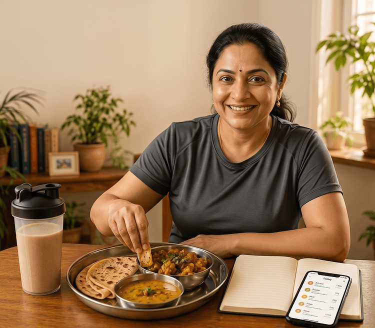 Indian woman with a healthy GLP-1 meal